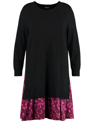 Samoon Damen Strickkleid mit Saumvolant Langarm, Strickbündchen unifarben kniebedeckend Black 54 im Sale